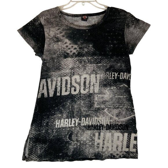 Harley-Davidson Womens Scoop Neck Tunic T-Shirt Medium Black Ralph Marlin Design - Picture 1 of 7